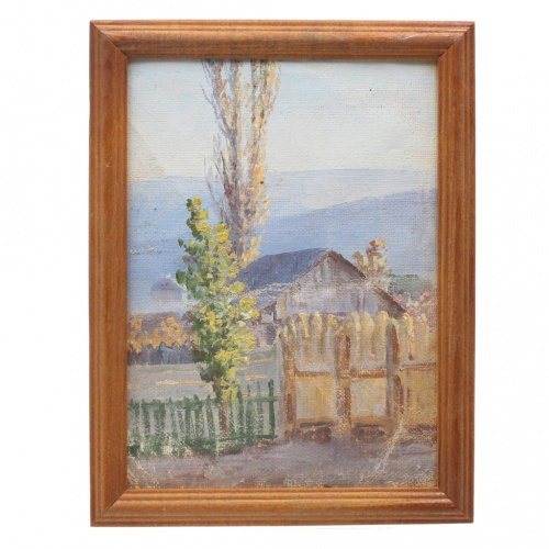 Картина «Крымский пейзаж». Краски. Деревянная рамка. Размер 14,5×19 см