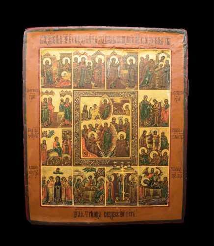 Икона «Праздники». Двойной ковчег. Размер 25×30 см 19 век