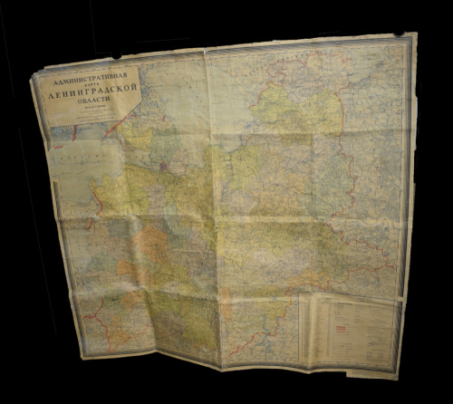 Карта Ленинградской области, масштаб 1:500 000. Размер 110×100 см 1940