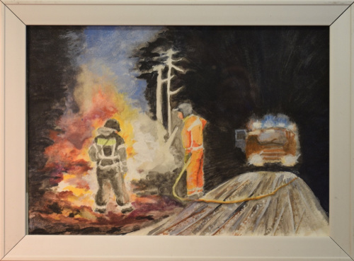 Картина «Пожар». Автор: Галина Гусева. Акварель, бумага. Размер 34×25 см