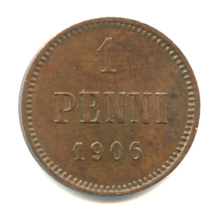 1 пенни — Для Финляндии. Вензель Николая II 1906