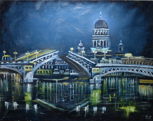 Картина «Дворцовый мост». Автор: Галина Гусева. Масло, холст. Размер 40×30 см