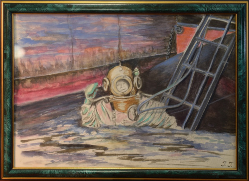 Картина «Водолаз». Автор: Галина Гусева. Акварель, бумага. Размер 33×24 см