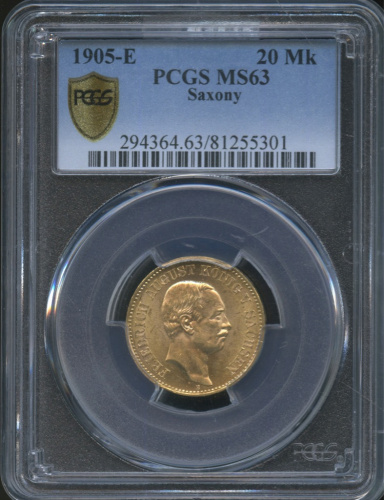 20 марок 1905. В слабе. Саксония MS-63