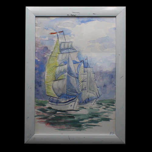 Картина «Два парусника». Акварель. За стеклом. Размер 25×34 см