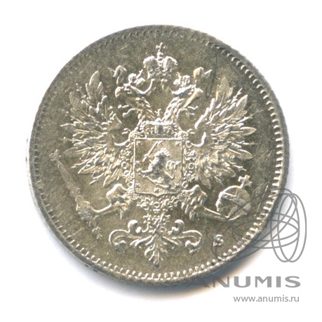 25 пенни 1916 S — Для Финляндии. В капсуле. Яркий штемпельный блеск