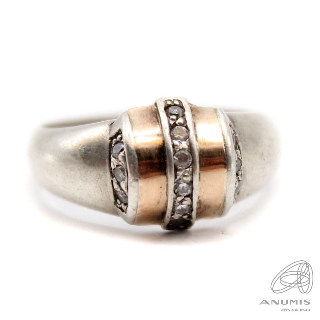 Кольцо Серебро 925 пробы ⌀ 1,9 мм Вес 4,3 г. Золотые вставки 585 проба ...