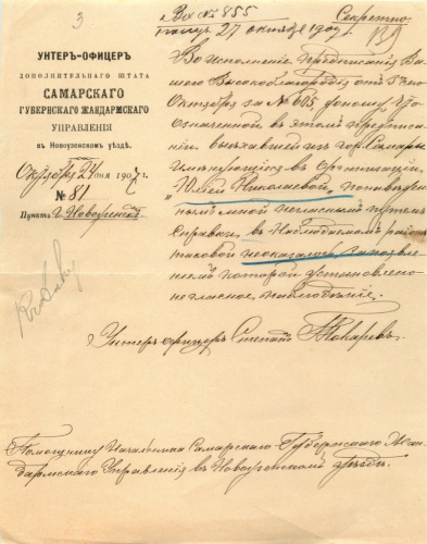 Документ — жандармерия. Розыск женщины известной как Юлия Николаева 1907