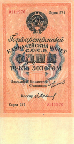 1 рубль золотом — Рубль — 54 мм. Нарком фин. Сокольников. Бабичев 1924