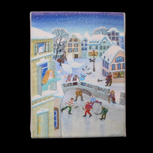 Картина «Зимние сцены». Автор: Анна Каждан. Размер 18×24 см. Печать на холсте 2001