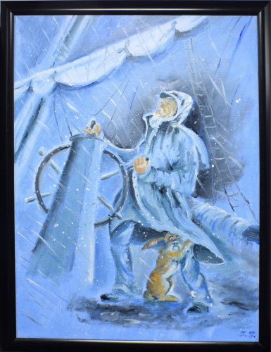 Картина «У штурвала». Автор: Галина Гусева. Масло, холст. Размер 33×43 см. Надрыв холста