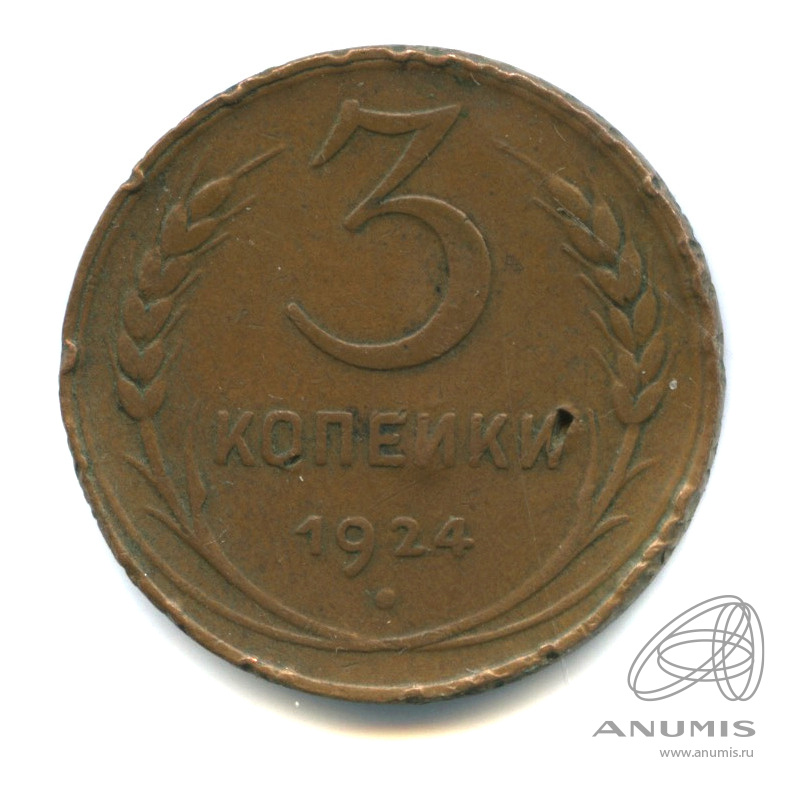 3 копейки 1924 — Гурт гладкий. На Николаевском кружке