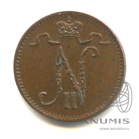 1 пенни 1907 — Для Финляндии. Вензель Николая II