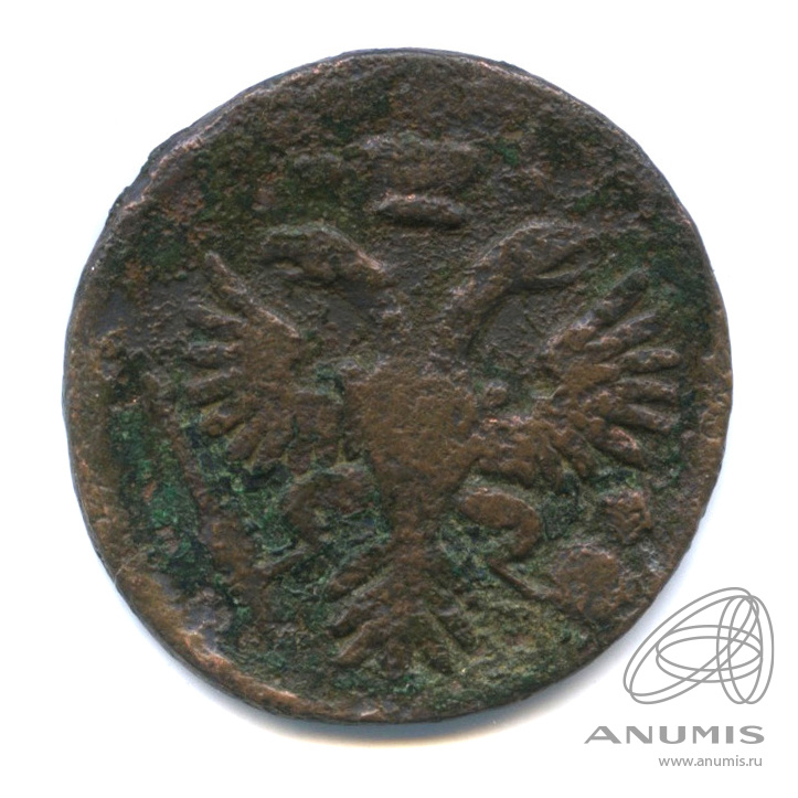 Деньга 1731 — (½ копейки) - Орел 1730 г. Над годом 2 черты (Над годом 2 черты)