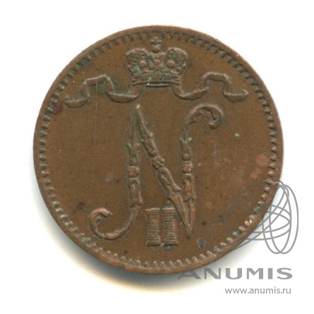 1 пенни 1907 — Для Финляндии. Вензель Николая II