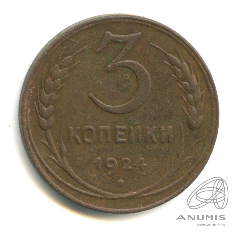 3 копейки 1924 — Гурт гладкий. На Николаевском кружке