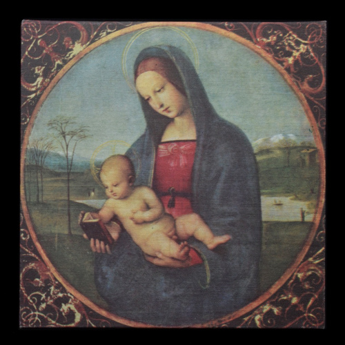 Репродукция картины «Рафаэль (1483 -1520) Мадонна Конестабиле. Живопись. 1500. ГЭ. Размер 17,5×17,5 см. Тир, 500 000 1990