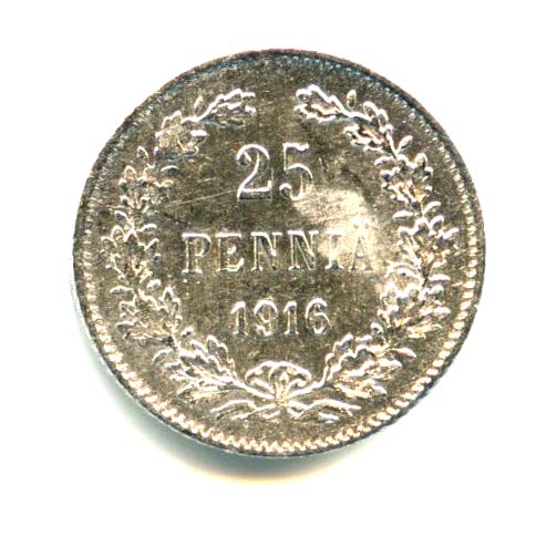 25 пенни — Для Финляндии — Яркий штемпельный блеск 1916 S