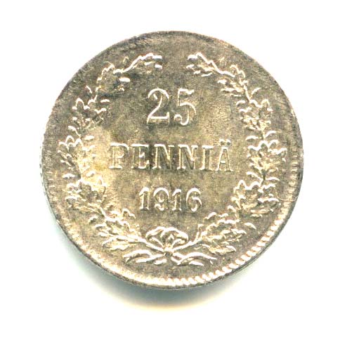25 пенни — Для Финляндии — Яркий штемпельный блеск 1916 S