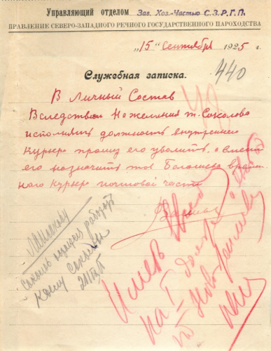 Документ — служебная записка 1925