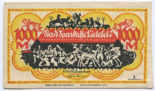 1000 марок 1920. Билефельд. На шелке