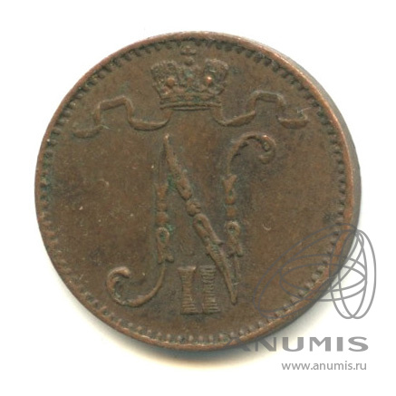 1 пенни 1911 — Для Финляндии. Вензель Николая II