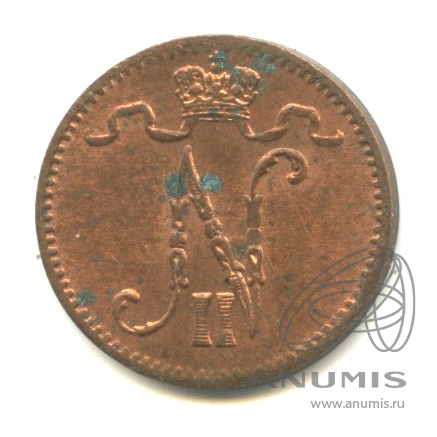 1 пенни 1916 — Для Финляндии. Вензель Николая II