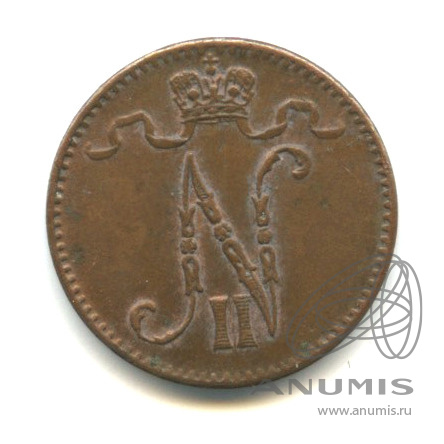 1 пенни 1912 — Для Финляндии. Вензель Николая II