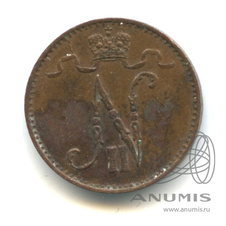 1 пенни 1907 — Для Финляндии. Вензель Николая II