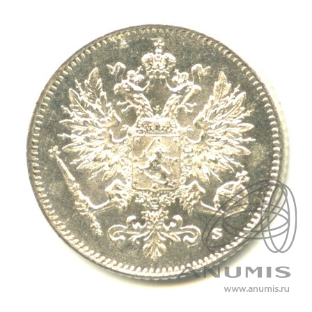 25 пенни 1916 S — Для Финляндии. В капсуле. Яркий штемпельный блеск