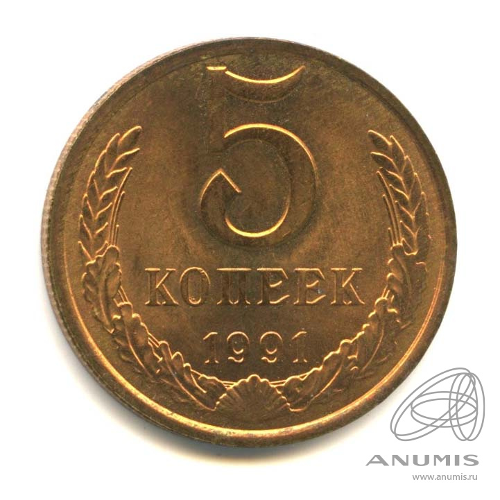 5 копеек 1991 Л — Штемпельный блеск