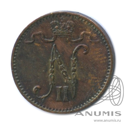 1 пенни 1907 — Для Финляндии. Вензель Николая II
