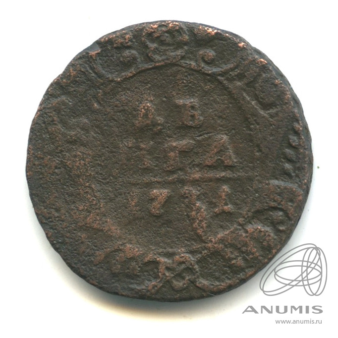 Деньга 1731 — (½ копейки) - Орел 1730 г. Над годом 1 черта (Над годом 1 черта)