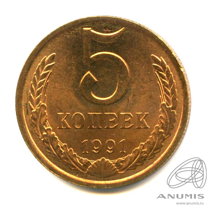 5 копеек 1991 Л — Яркий штемпельный блеск