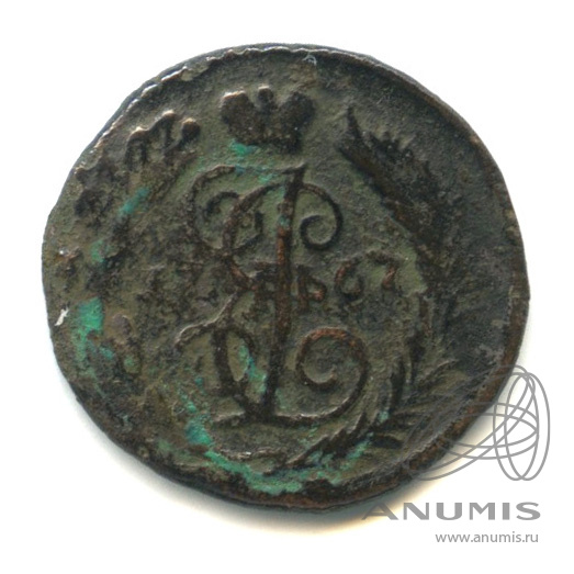 Полушка (¼ копейки) 1767 ЕМ — (¼ копейки) - Вензель императрицы Екатерины II Великой