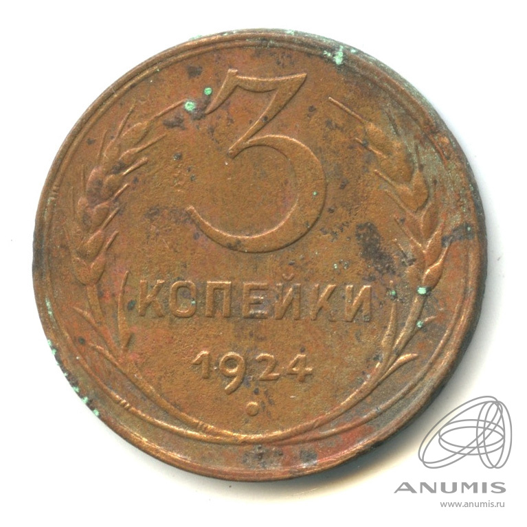 3 копейки 1924 — Гурт гладкий. На Николаевском кружке