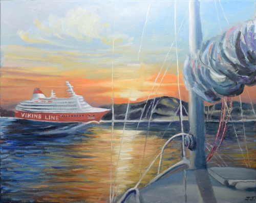Картина «Круизный лайнер». Автор: Галина Гусева. Масло, холст. Размер 49,5×40 см