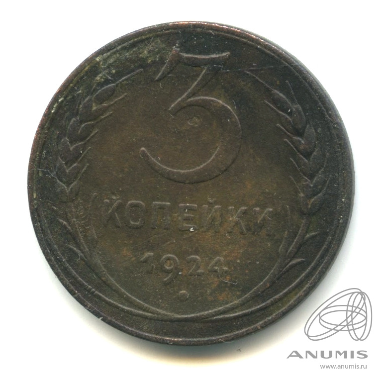 3 копейки 1924 — Гурт гладкий. На Николаевском кружке