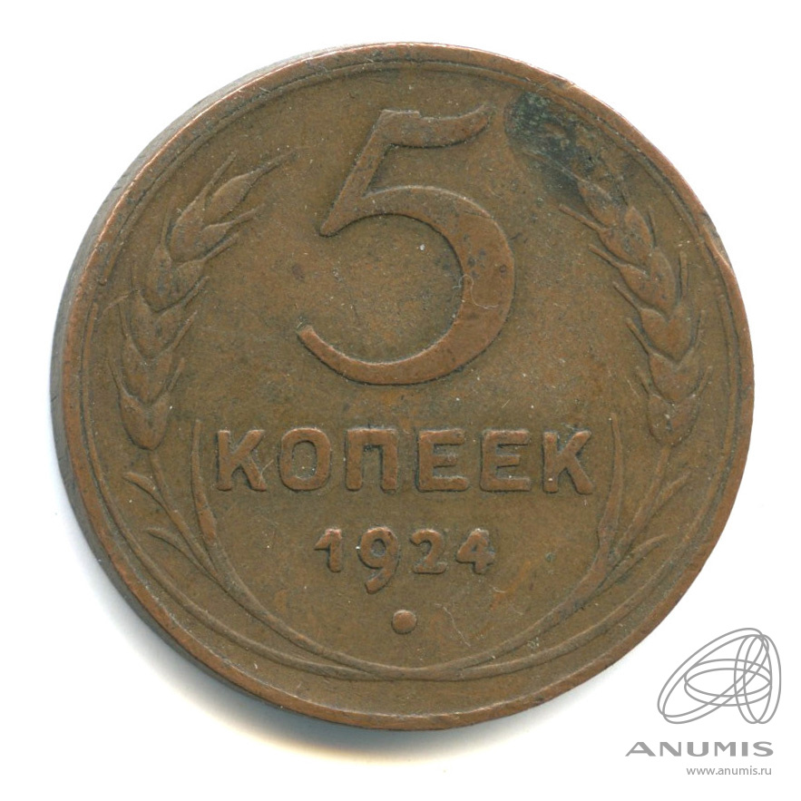 5 копеек 1924 — Гурт гладкий. На Николаевском кружке. Земной шар выпуклый (Земной шар выпуклый)