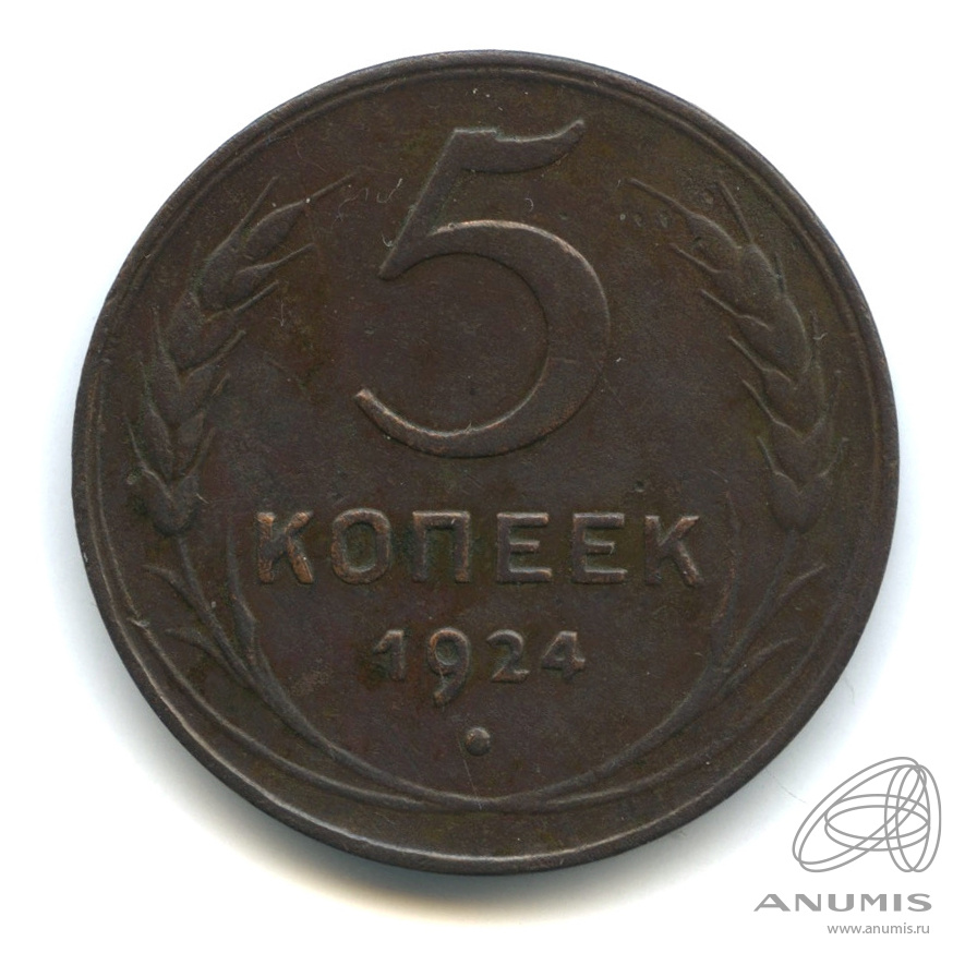 5 копеек 1924 — Гурт гладкий. На Николаевском кружке. Земной шар плоский (Земной шар плоский)
