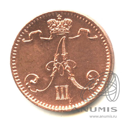 1 пенни 1893 — Для Финляндии. Вензель Александра III