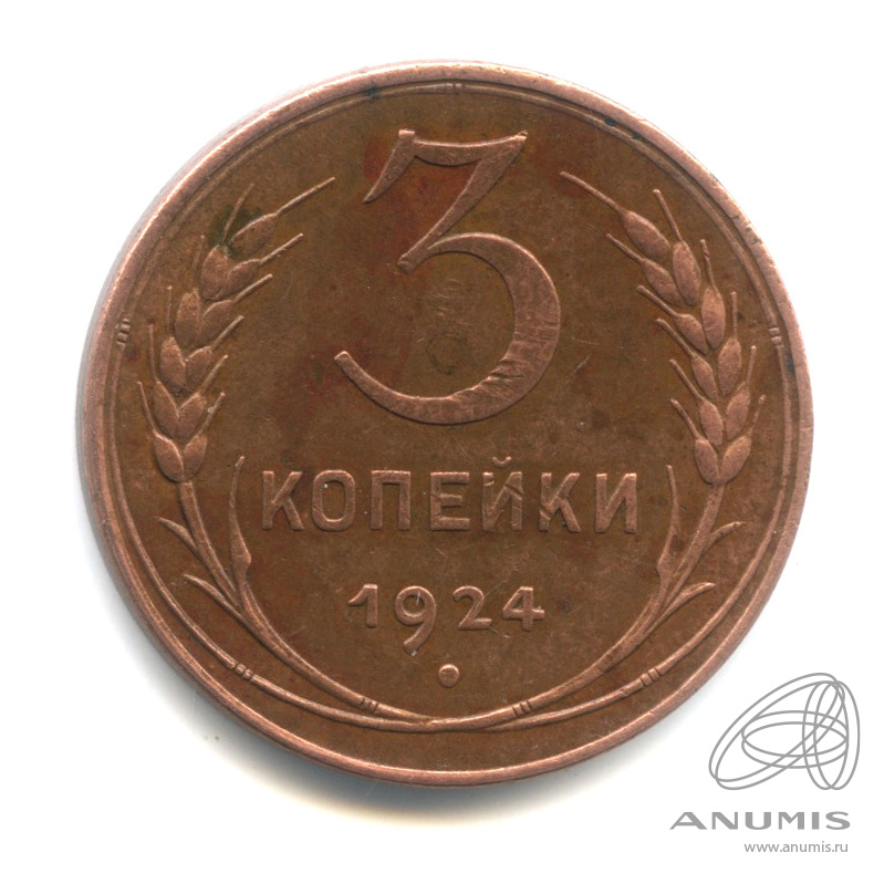 3 копейки 1924 — Гурт гладкий. На Николаевском кружке