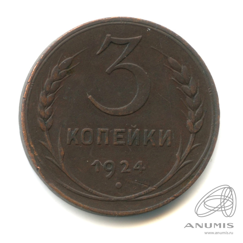 3 копейки 1924 — Гурт гладкий. На Николаевском кружке