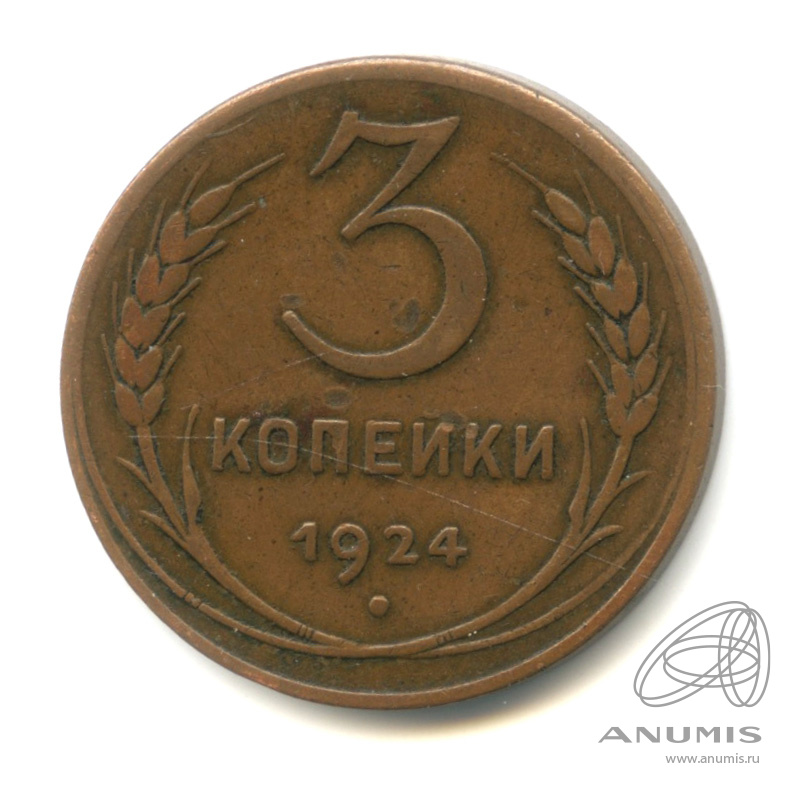 3 копейки 1924 — Гурт гладкий. На Николаевском кружке