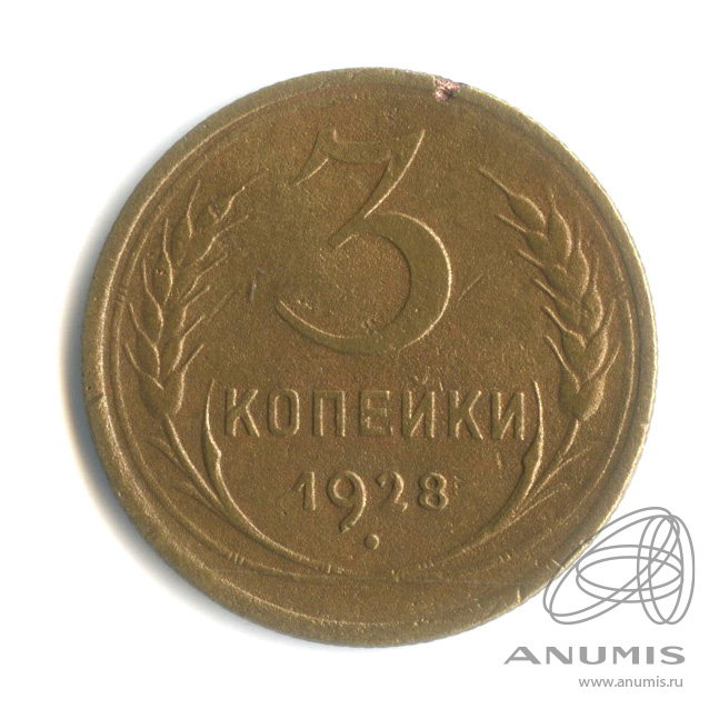 3 копейки 1928 — Венок 7 лент. Круговая надпись