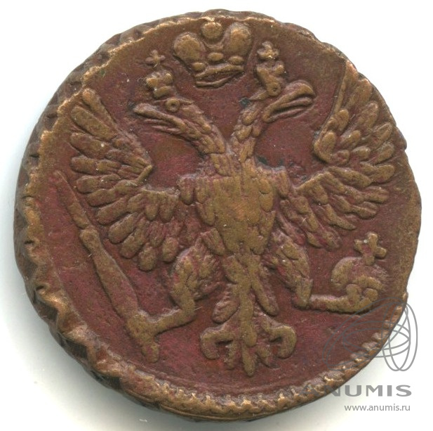 Деньга (½ копейки) 1749 — (½ копейки) - Орел 1744, 1748 г. Екатеринбургский тип. Кабинетная патина (Орел 1744, 1748 г.)