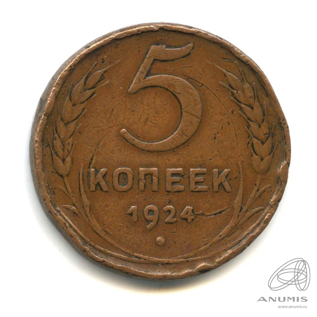 5 копеек 1924 — Гурт гладкий. На Николаевском кружке. Земной шар выпуклый (Земной шар выпуклый)