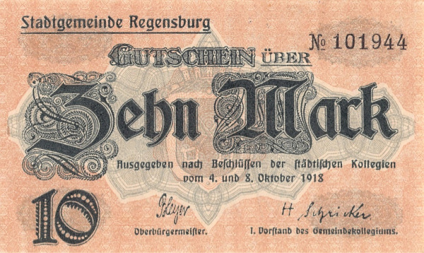 10 марок 1918. Регенсбург. редкость