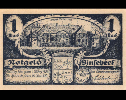 1 марка — Винзебек, округ Хекстер 1921. Экземпляр из крупной коллекции мирового уровня
