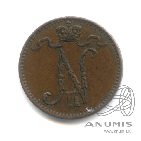 1 пенни 1909 — Для Финляндии. Вензель Николая II